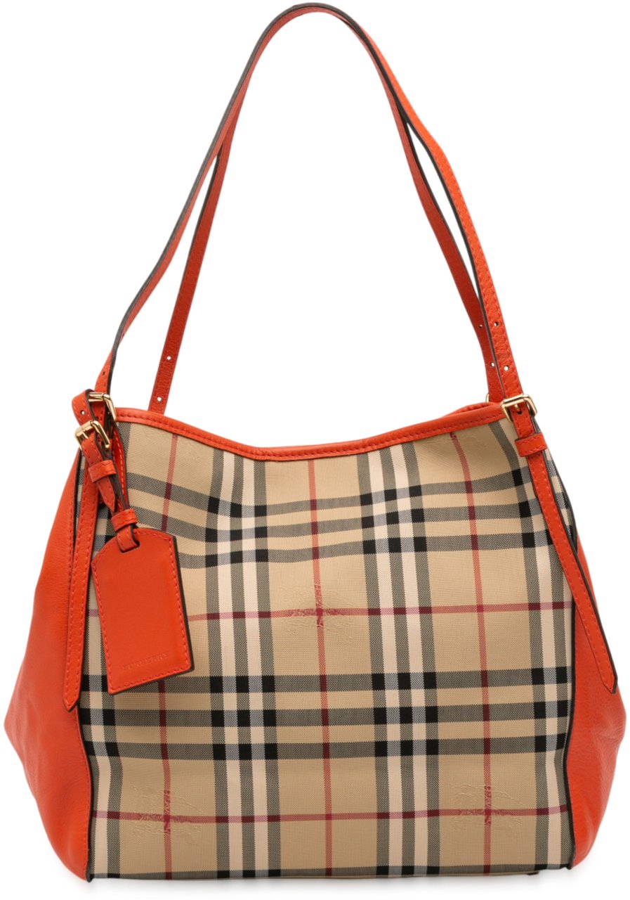 Burberry Small Haymarket Check Canvas and Leather Canterbury Tote Bruin