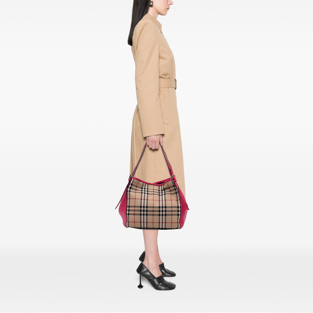 Burberry Small Haymarket Check Canvas and Leather Canterbury Tote Bruin