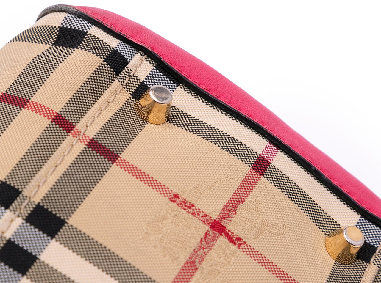 Burberry Small Haymarket Check Canvas and Leather Canterbury Tote Bruin