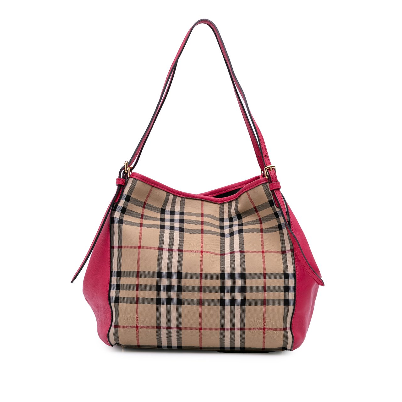 Burberry Small Haymarket Check Canvas and Leather Canterbury Tote Bruin