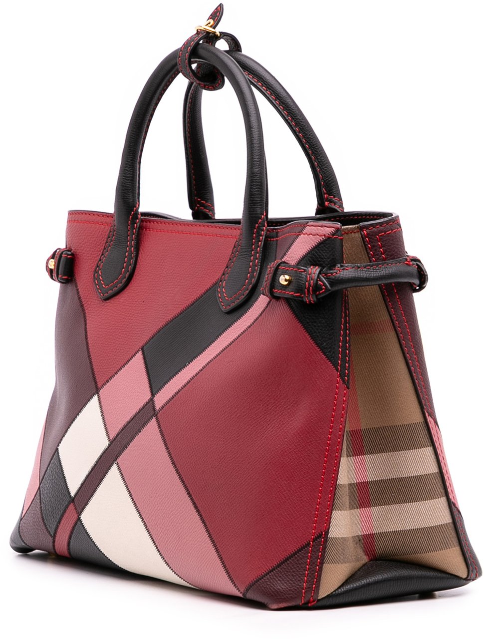 Burberry Medium Leather Patchwork and House Check Banner Satchel Rood