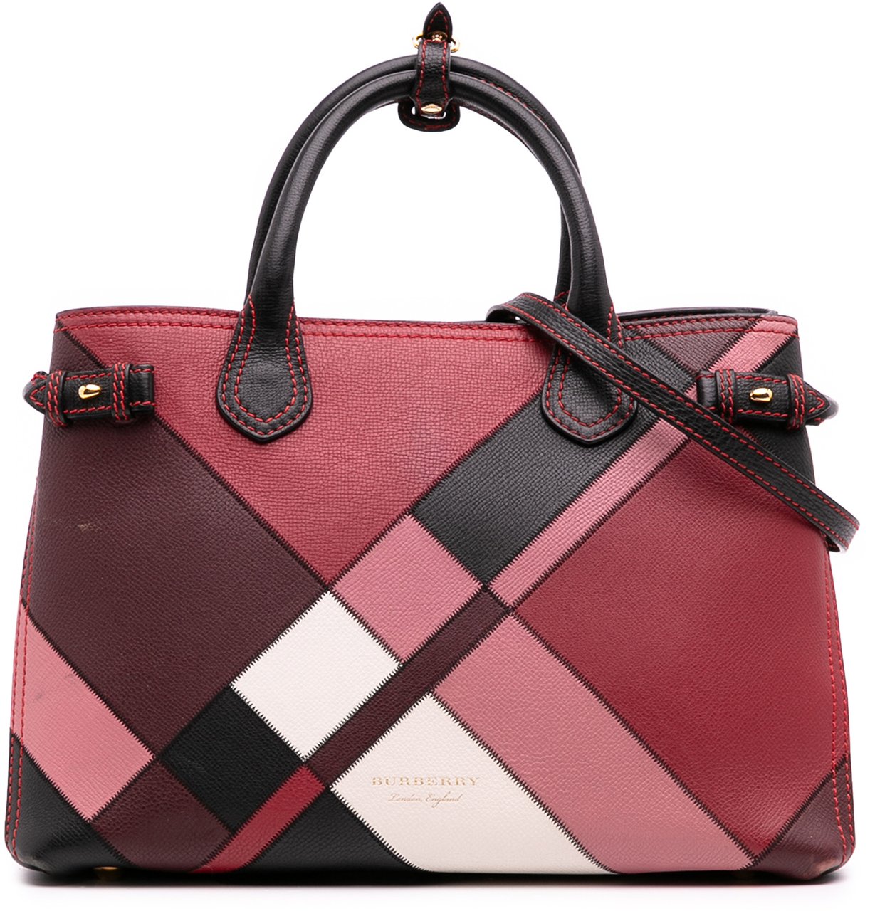Burberry Medium Leather Patchwork and House Check Banner Satchel Rood