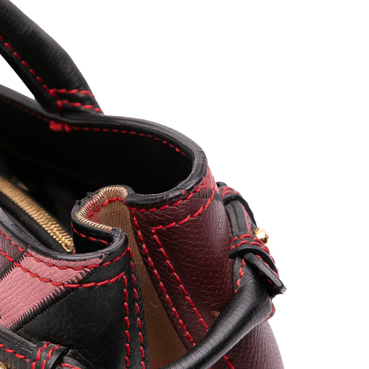 Burberry Medium Leather Patchwork and House Check Banner Satchel Rood