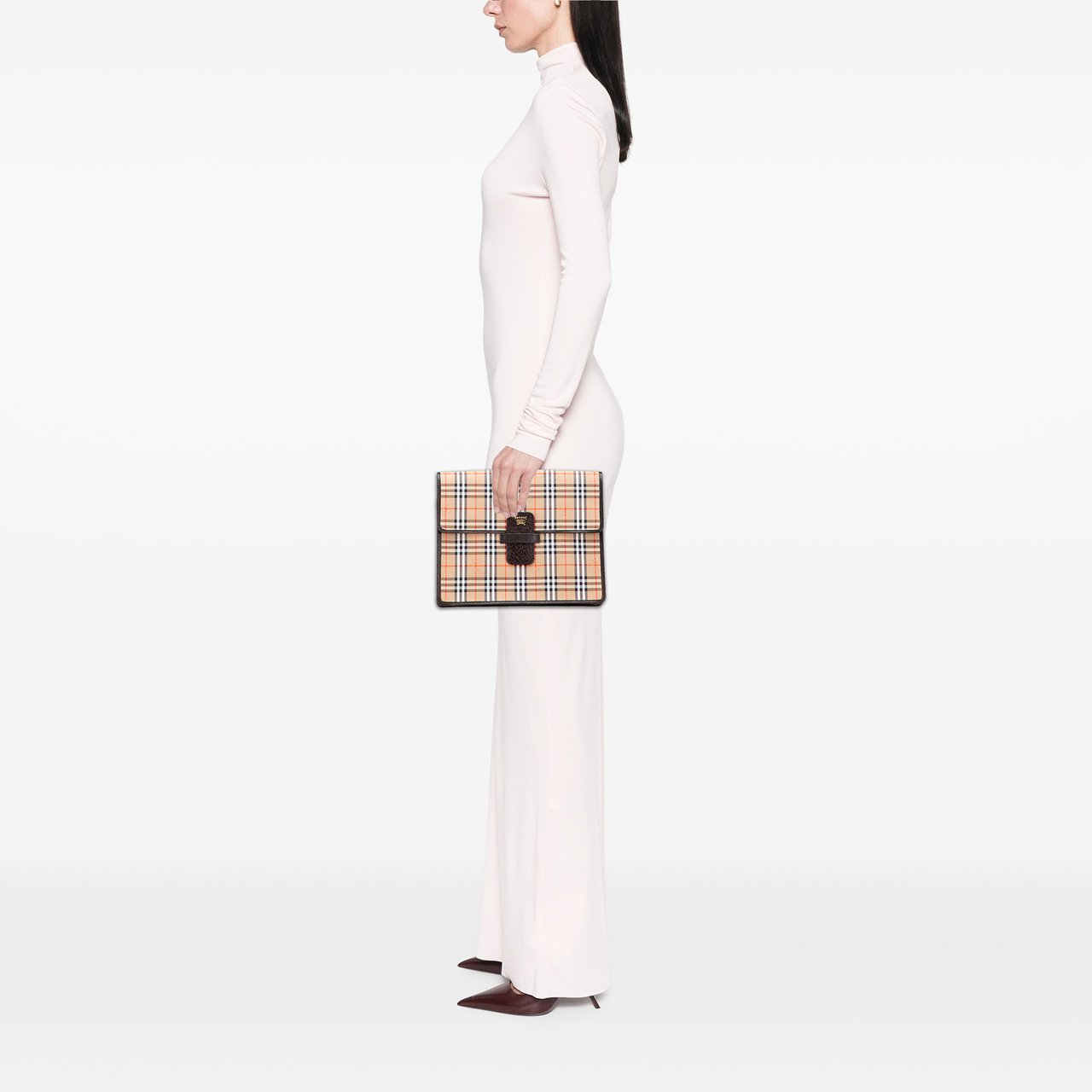 Burberry Haymarket Check Canvas Clutch Bruin