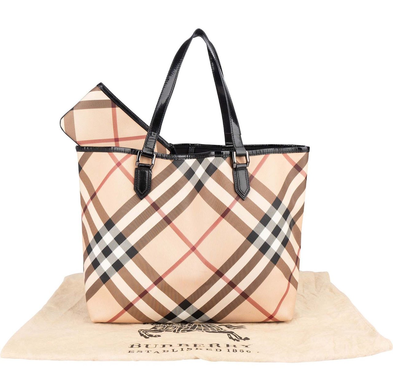 Burberry Burberry Nova-Check Monogram Tote Shoulder Bag Beige