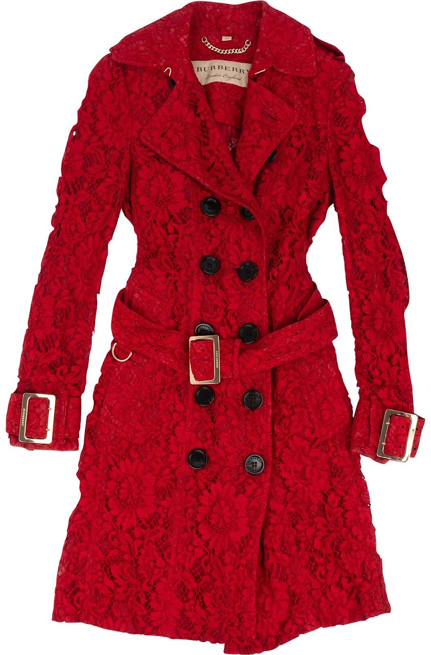 Burberry Burberry Red Spitze Lace Trench Coat (XS / IT 36) Rood