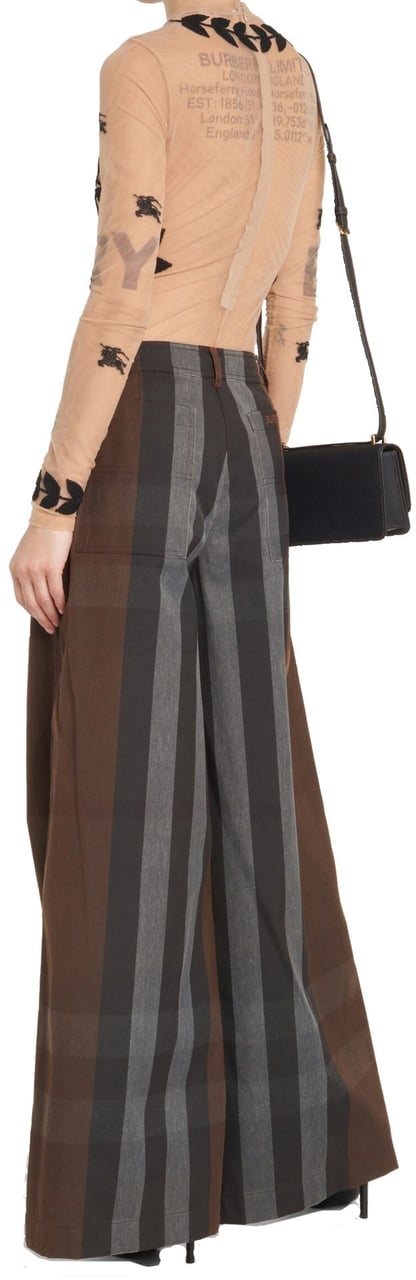 Burberry Checked Wide Leg Canvas Pants Bruin