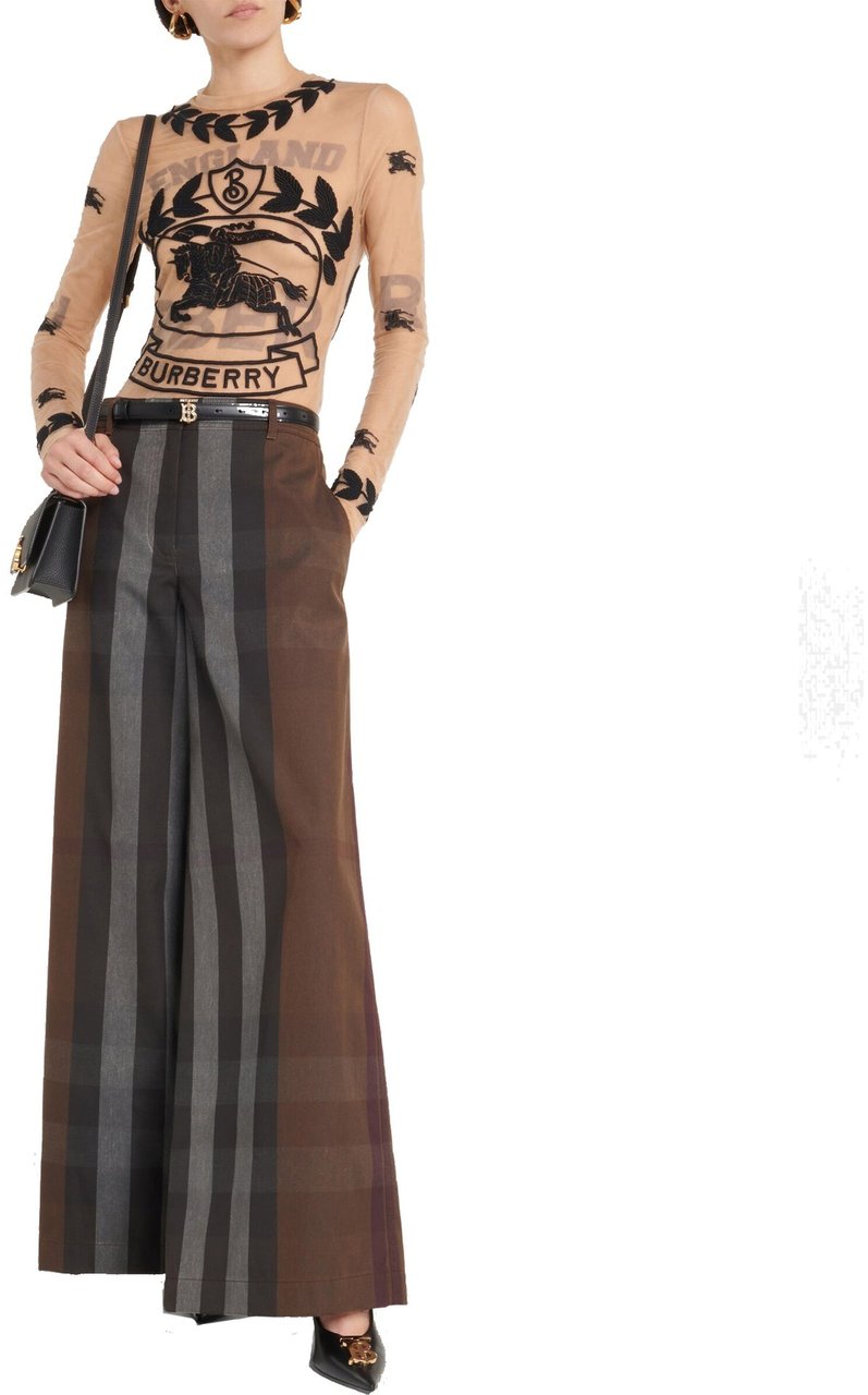 Burberry Checked Wide Leg Canvas Pants Bruin