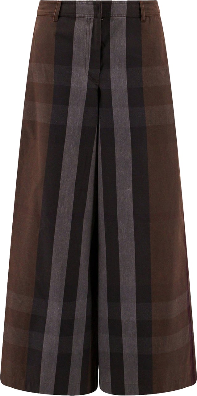 Burberry Checked Wide Leg Canvas Pants Bruin
