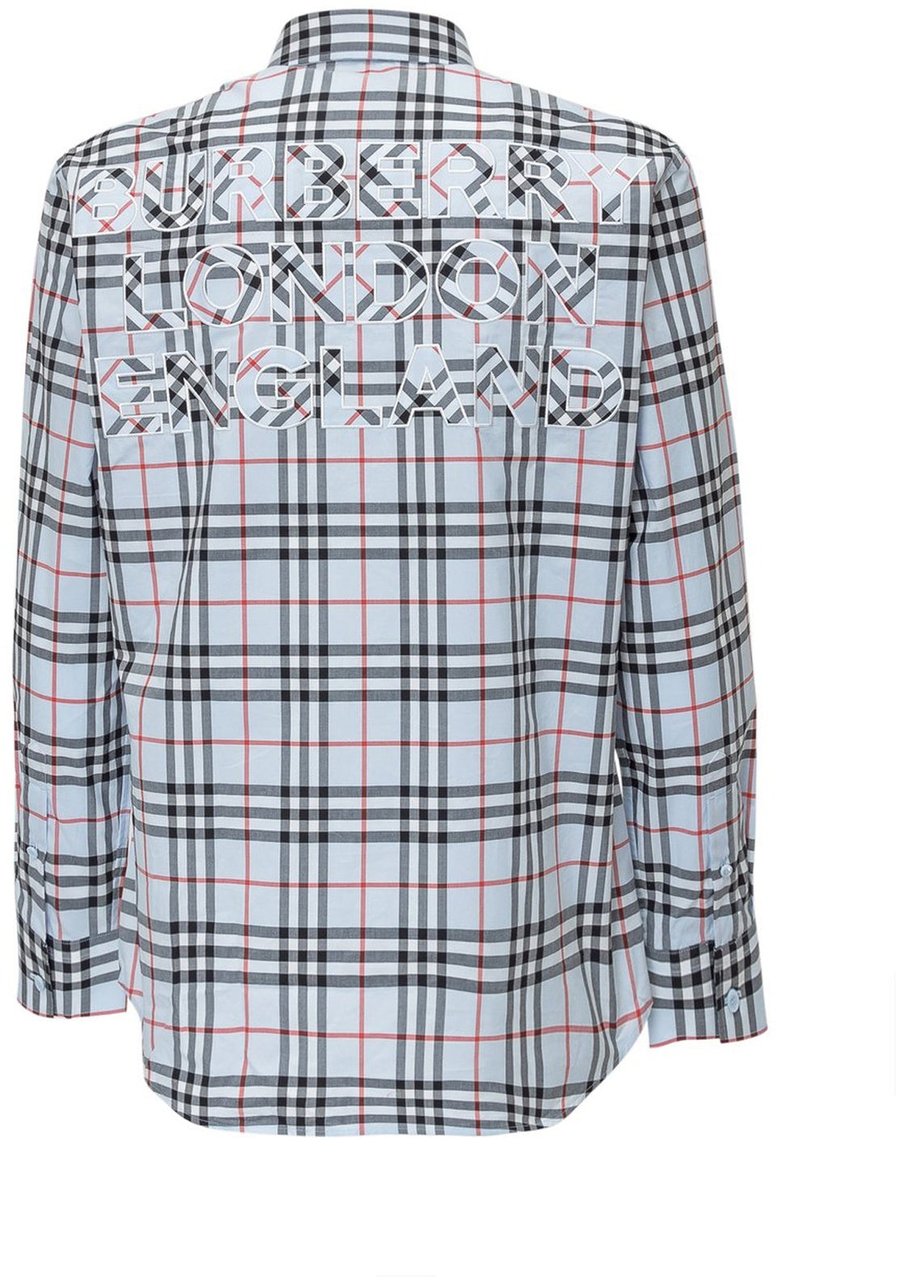 Burberry Checked Cotton Shirt Blauw