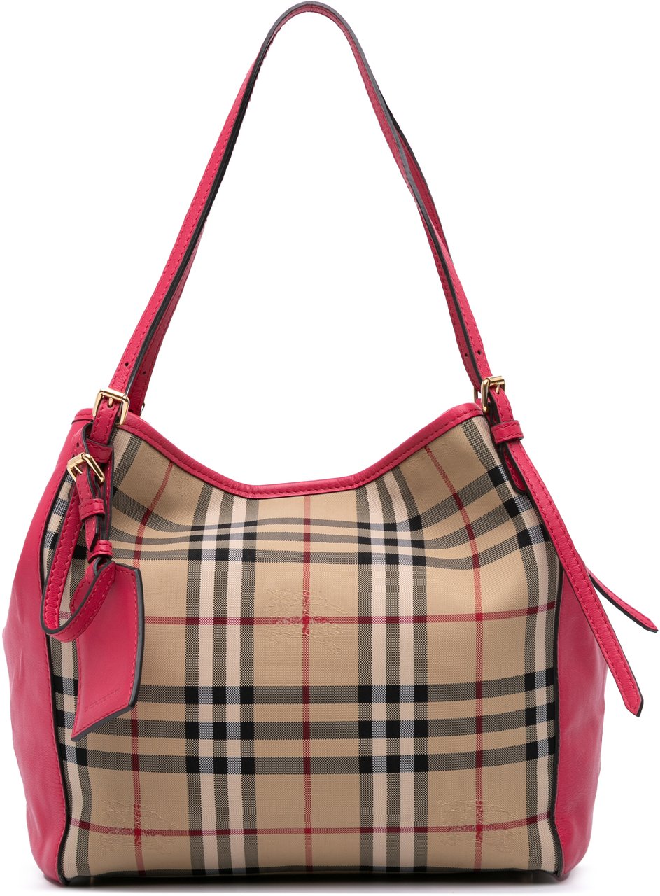 Burberry Small Haymarket Check Canvas and Leather Canterbury Tote Bruin