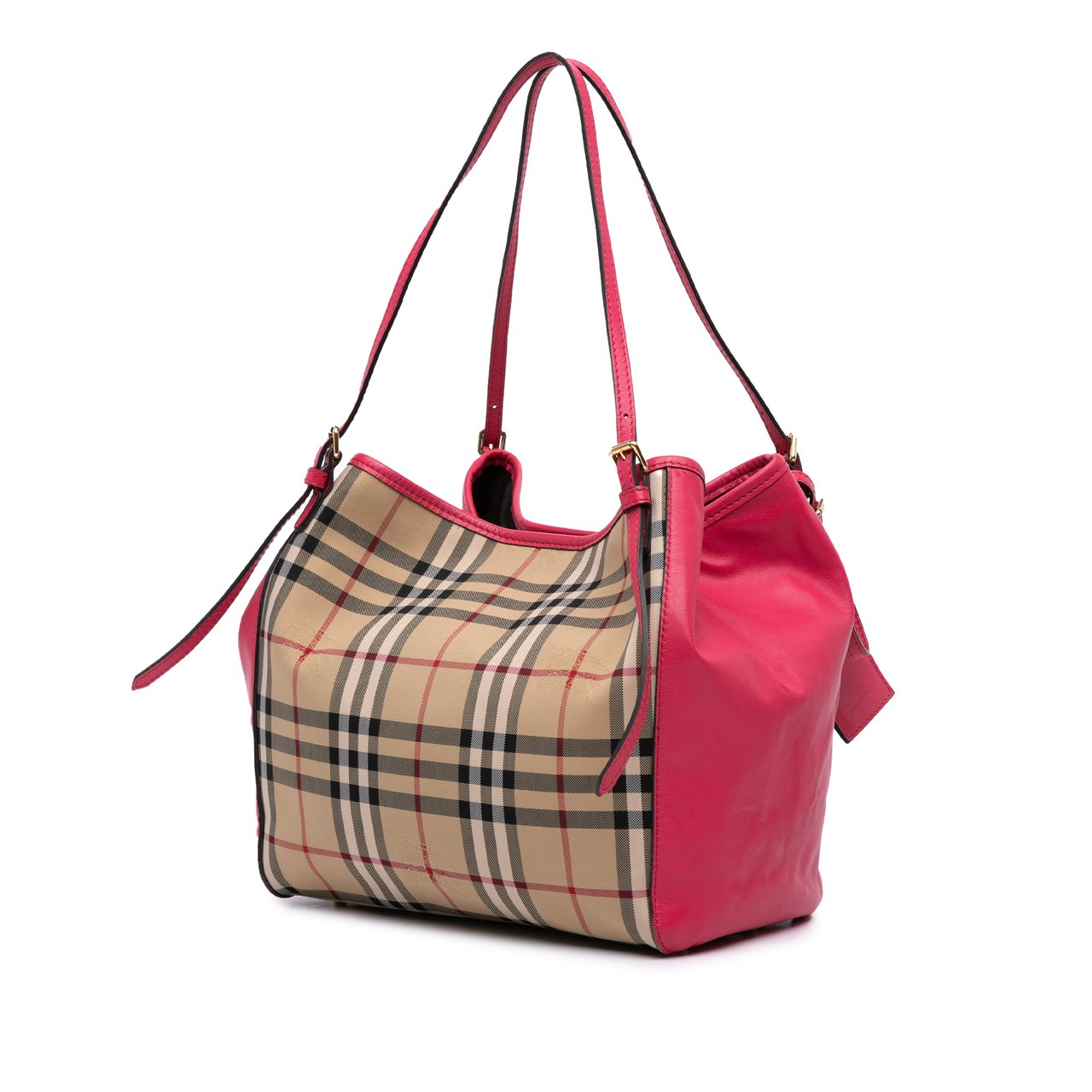 Burberry Small Haymarket Check Canvas and Leather Canterbury Tote Bruin