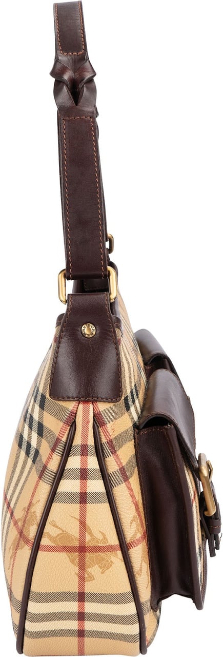 Burberry Burberry Haymarket Check Double Pocket Hobo Shoulder Bag Beige