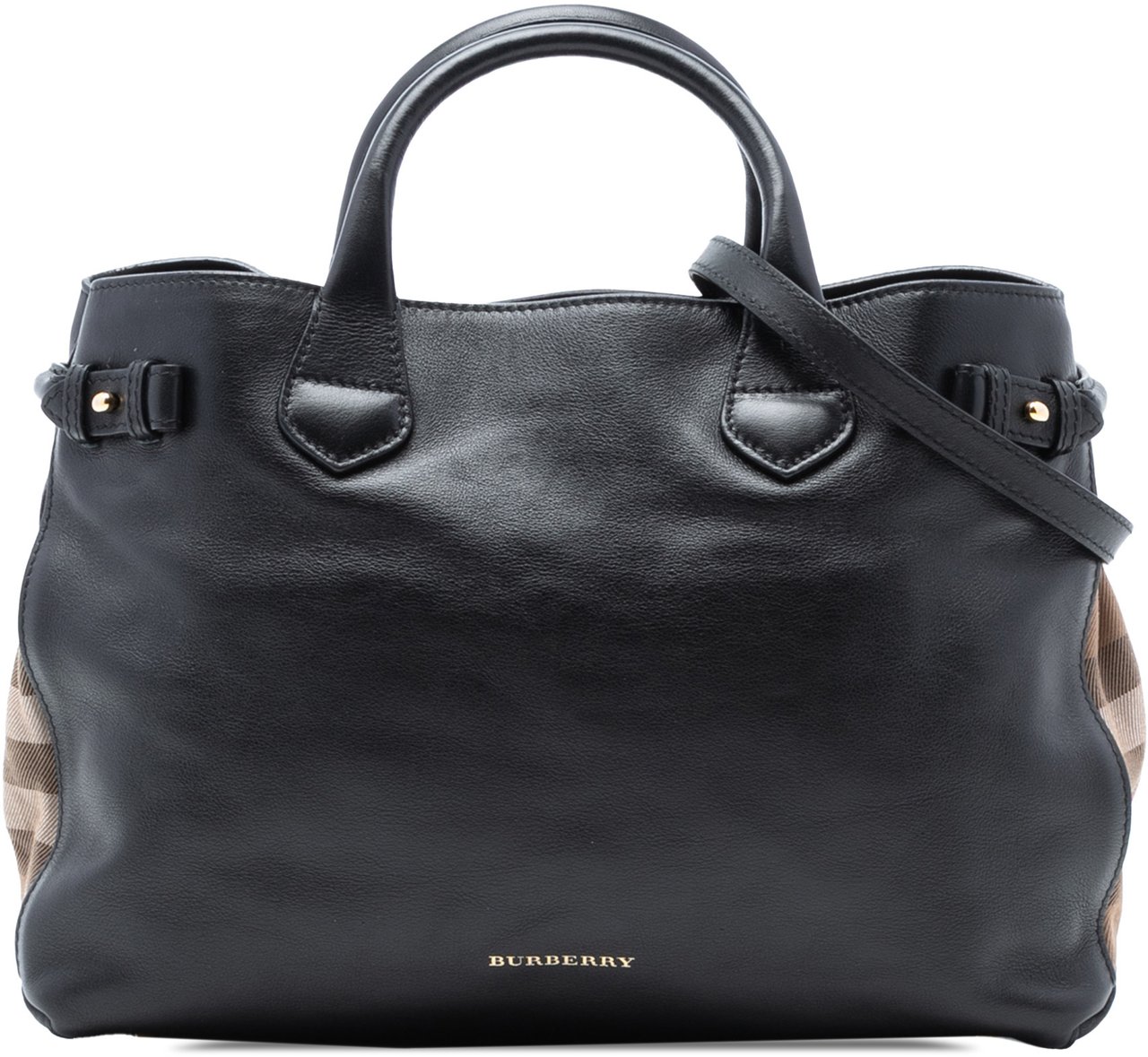Burberry Medium Leather and House Check Banner Satchel Zwart