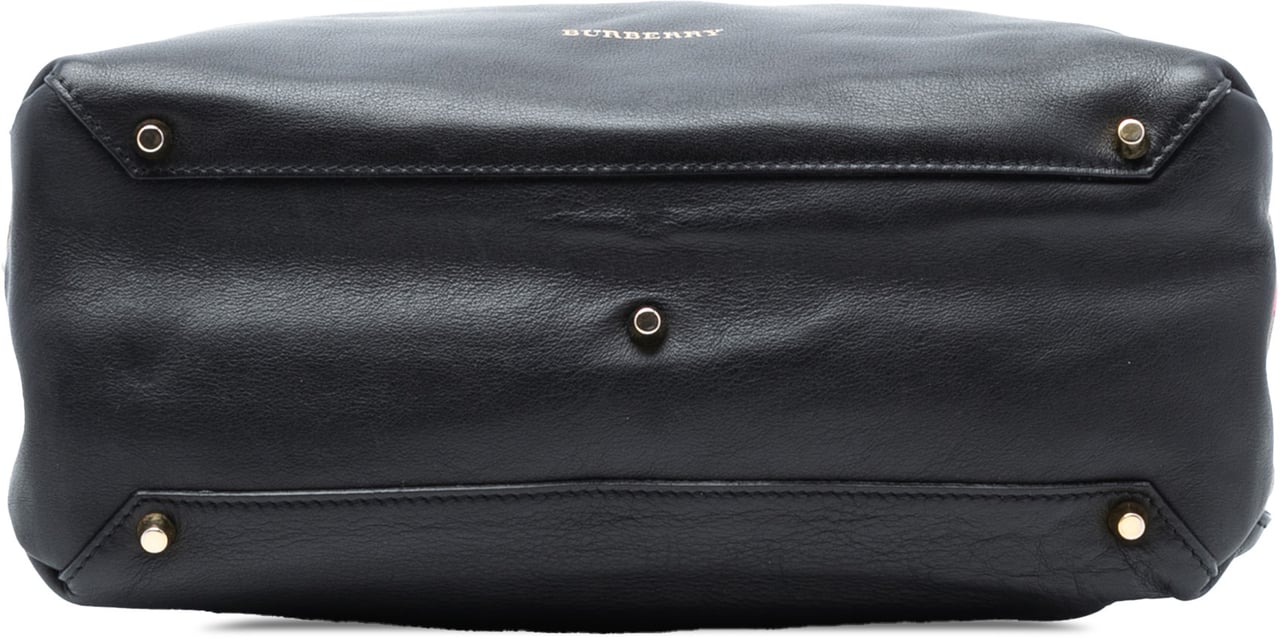 Burberry Medium Leather and House Check Banner Satchel Zwart