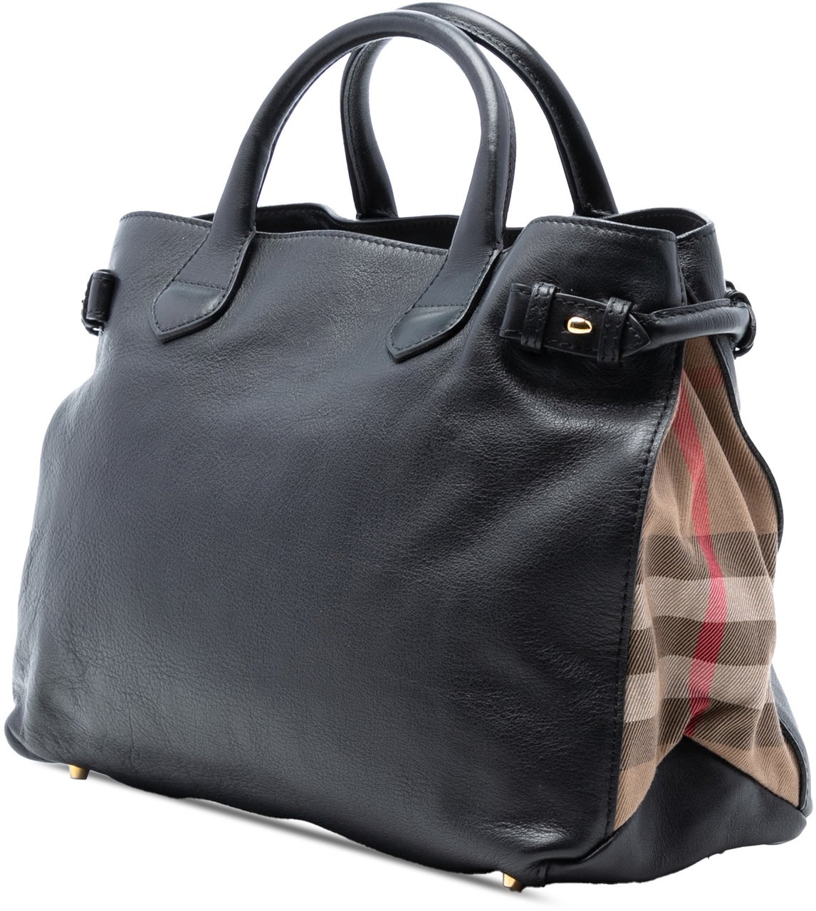 Burberry Medium Leather and House Check Banner Satchel Zwart