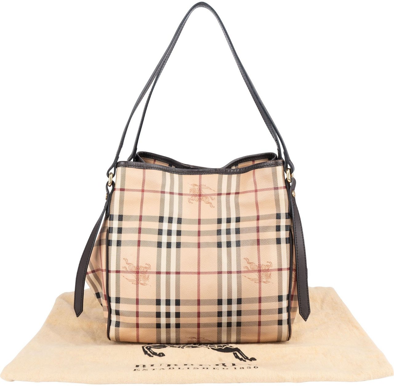 Burberry Haymarket Check Tote Shoulder Bag Beige