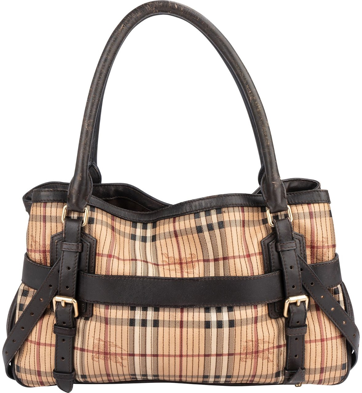 Burberry Pleated Haymarket Check Kentoville Handbag Bruin