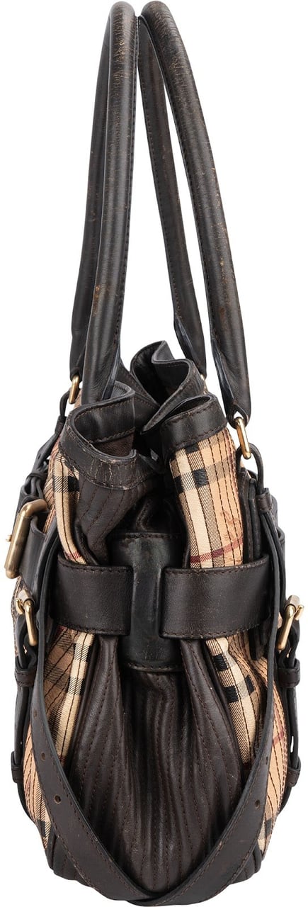 Burberry Pleated Haymarket Check Kentoville Handbag Bruin