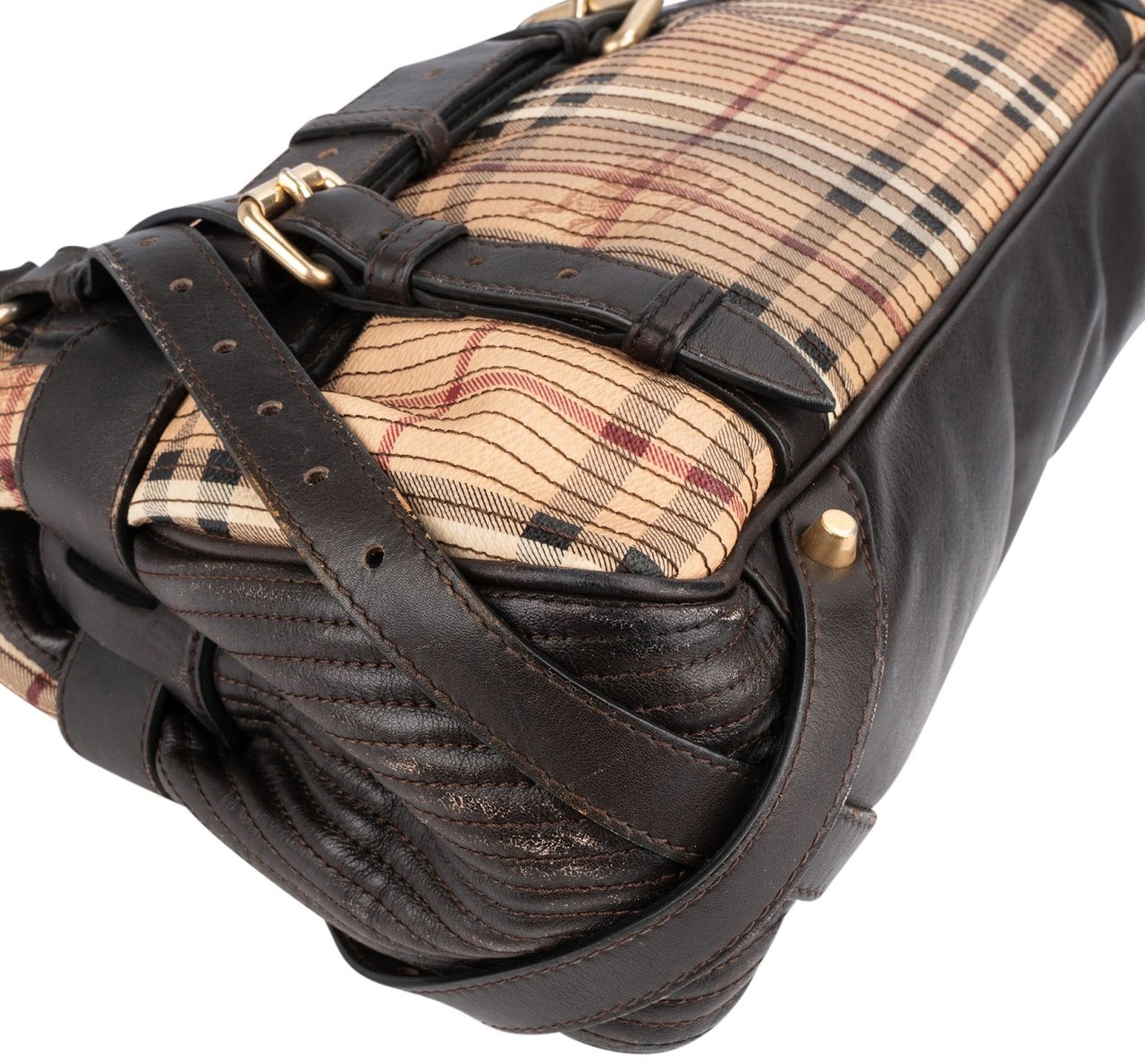 Burberry Pleated Haymarket Check Kentoville Handbag Bruin