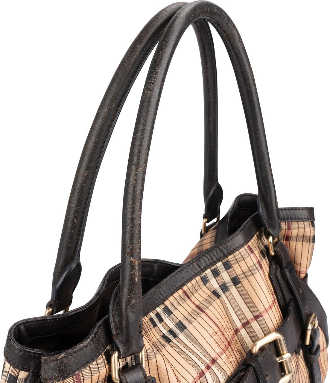 Burberry Pleated Haymarket Check Kentoville Handbag Bruin