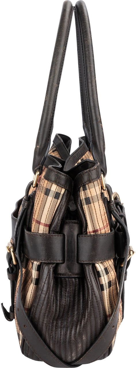 Burberry Pleated Haymarket Check Kentoville Handbag Bruin