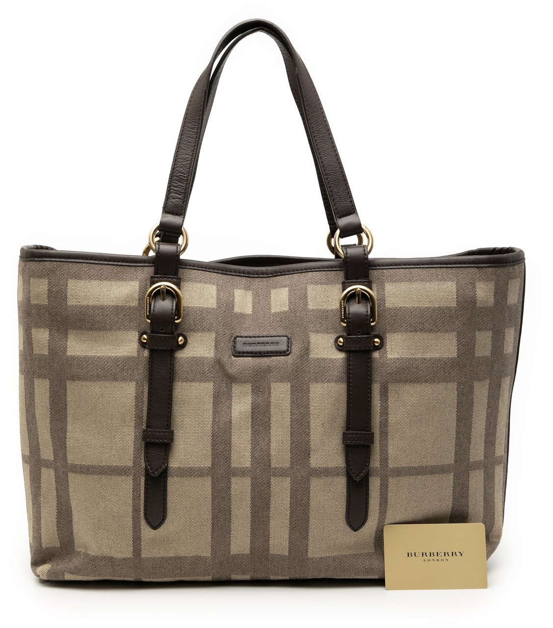 Burberry Tonal Check Canvas Tote Bruin