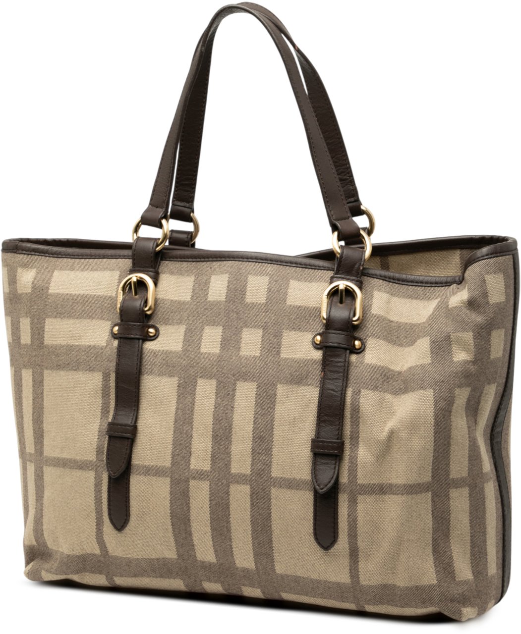 Burberry Tonal Check Canvas Tote Bruin