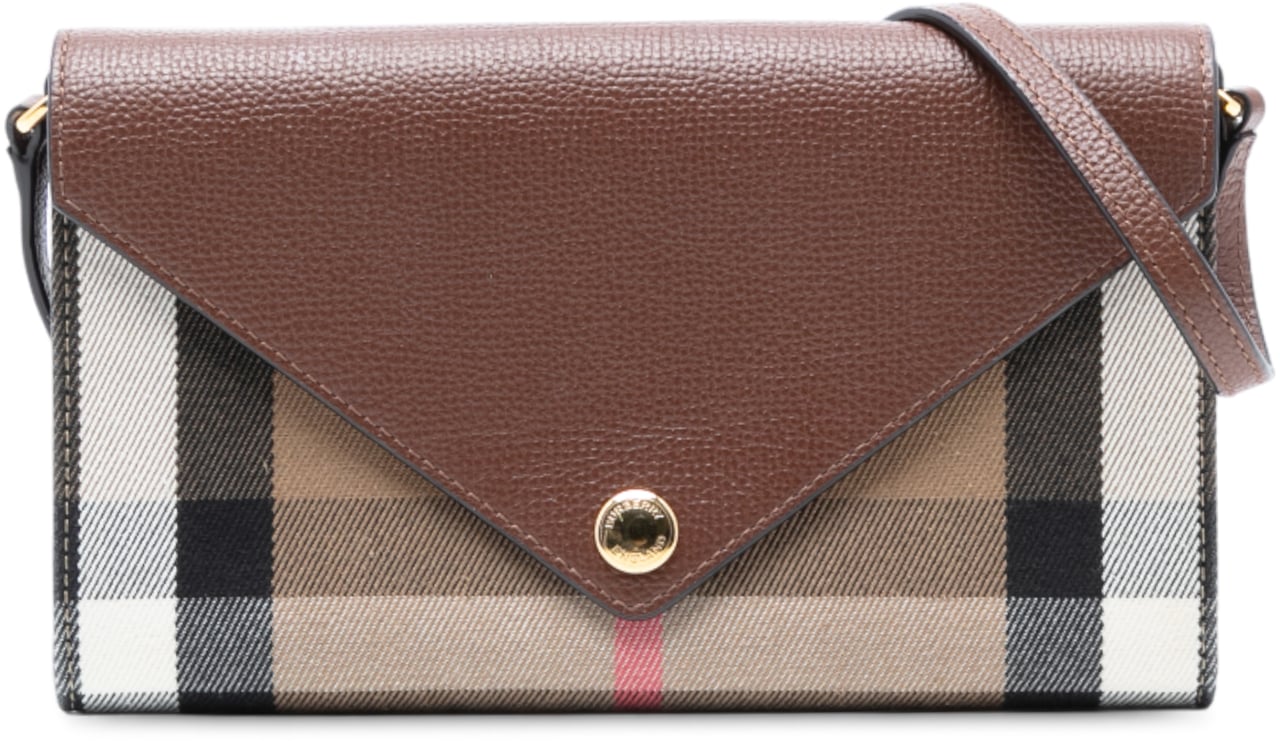 Burberry House Check Canvas and Leather Hannah Wallet on Strap Bruin