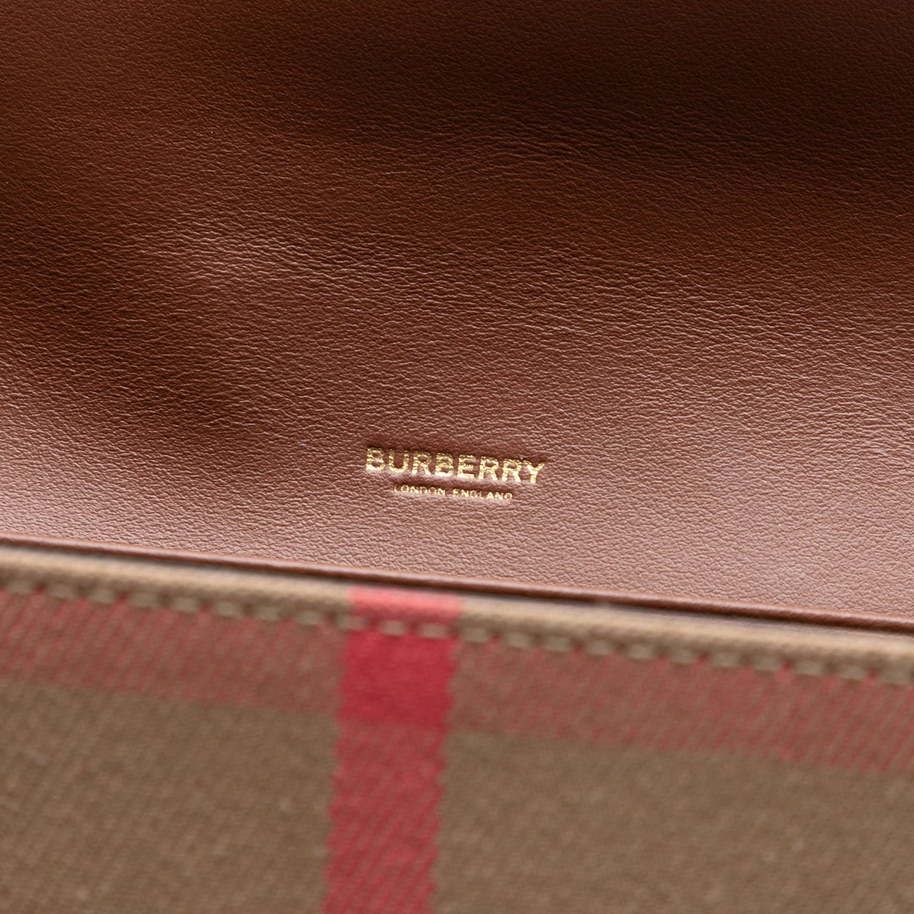 Burberry House Check Canvas and Leather Hannah Wallet on Strap Bruin