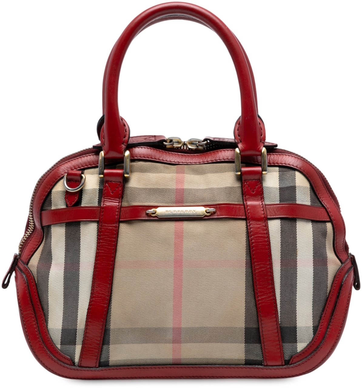Burberry Small Leather Trimmed House Check Canvas Bridle Orchard Satchel Bruin