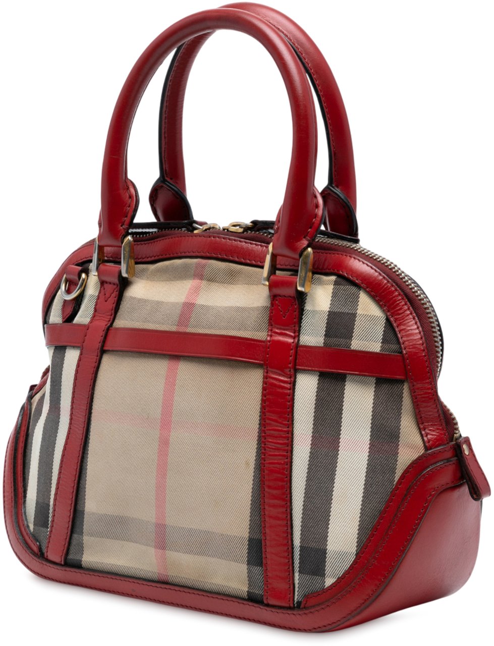 Burberry Small Leather Trimmed House Check Canvas Bridle Orchard Satchel Bruin