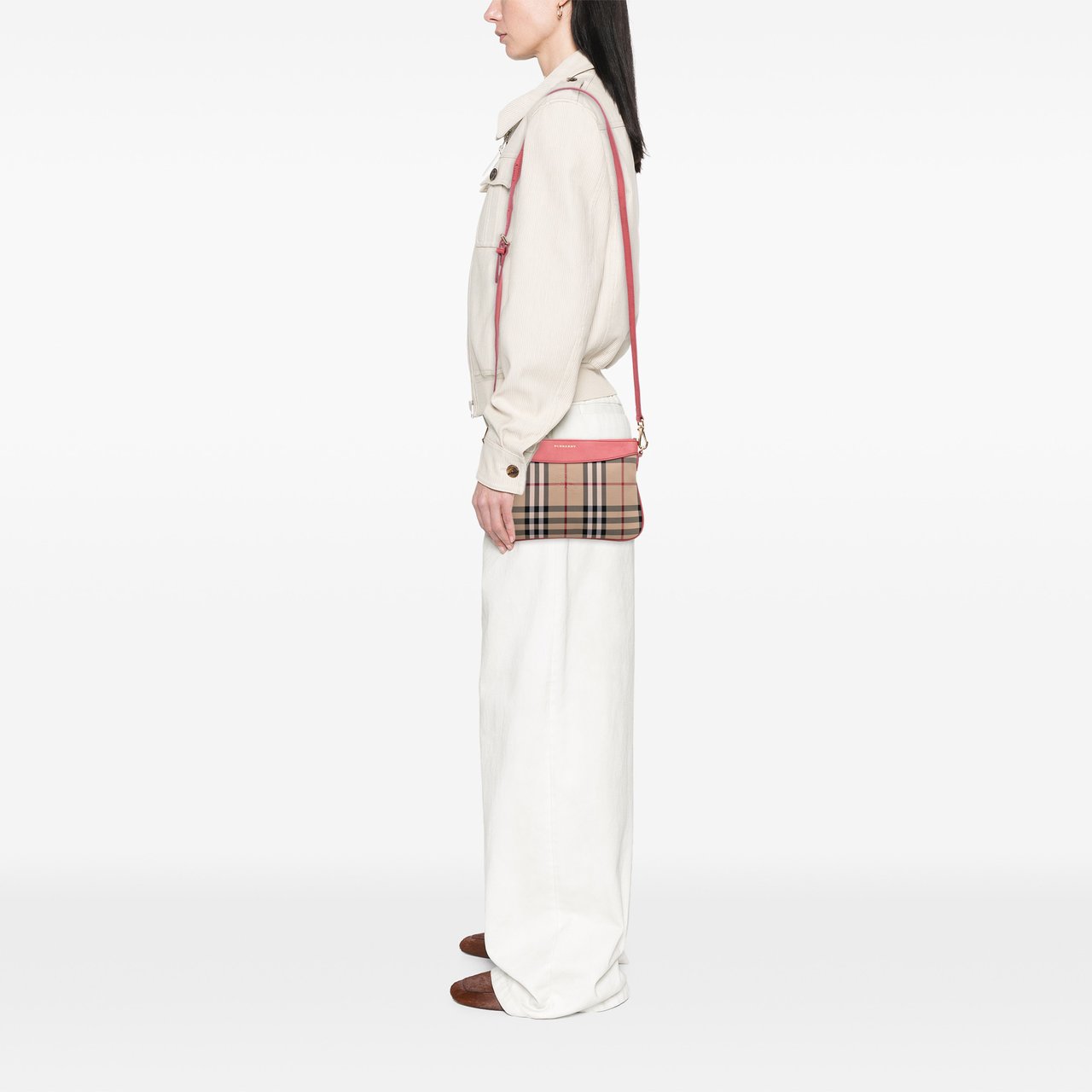 Burberry Haymarket Check Canvas Peyton Crossbody Bruin