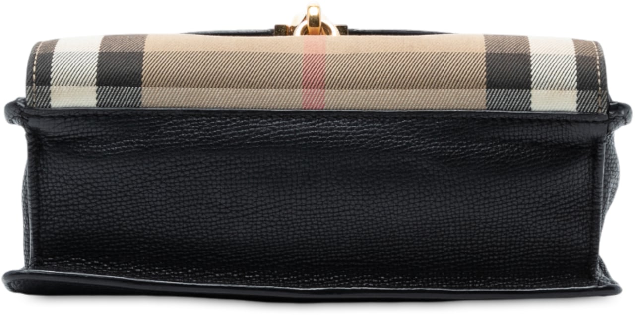 Burberry Small Leather and House Check Canvas Derby Macken Crossbody Zwart