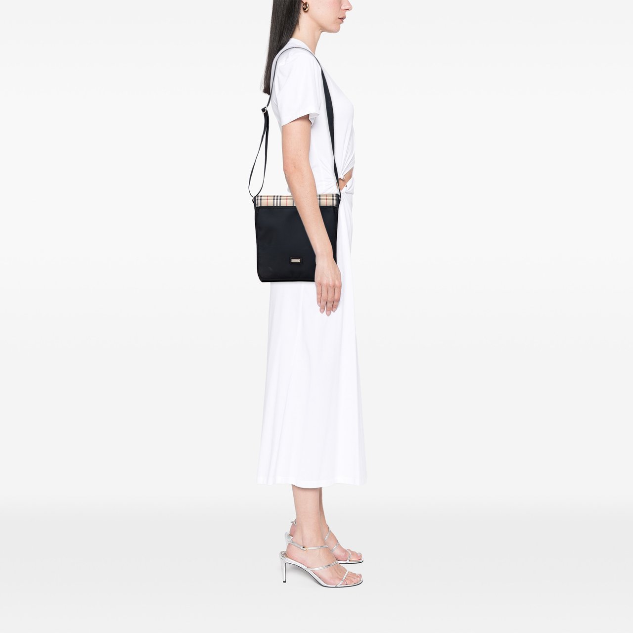 Burberry House Check Trimmed Nylon Crossbody Zwart