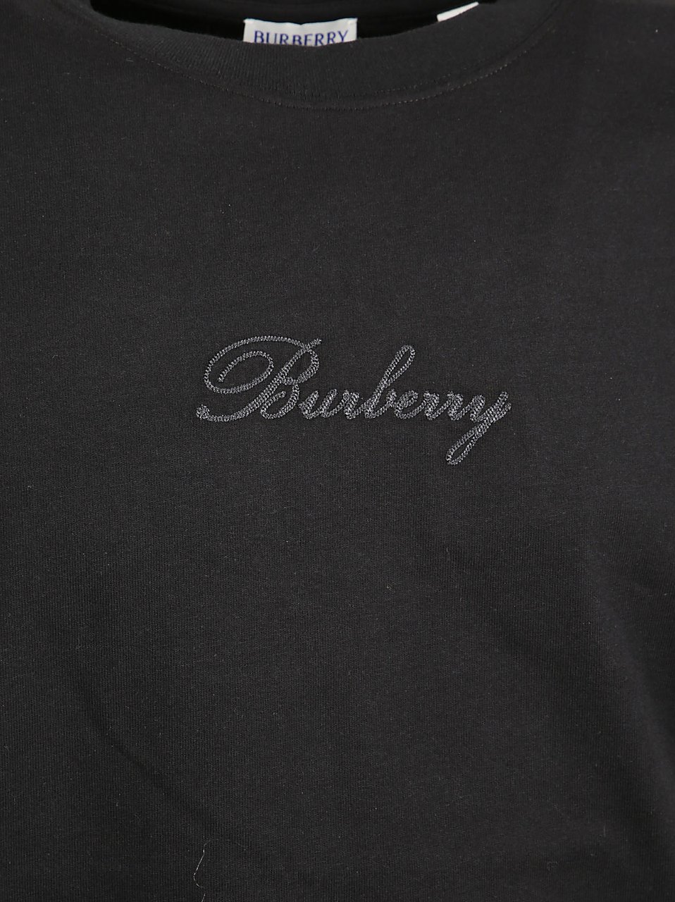 Burberry Short-Sleeve Cotton T-Shirt with Embroidered Logos Zwart