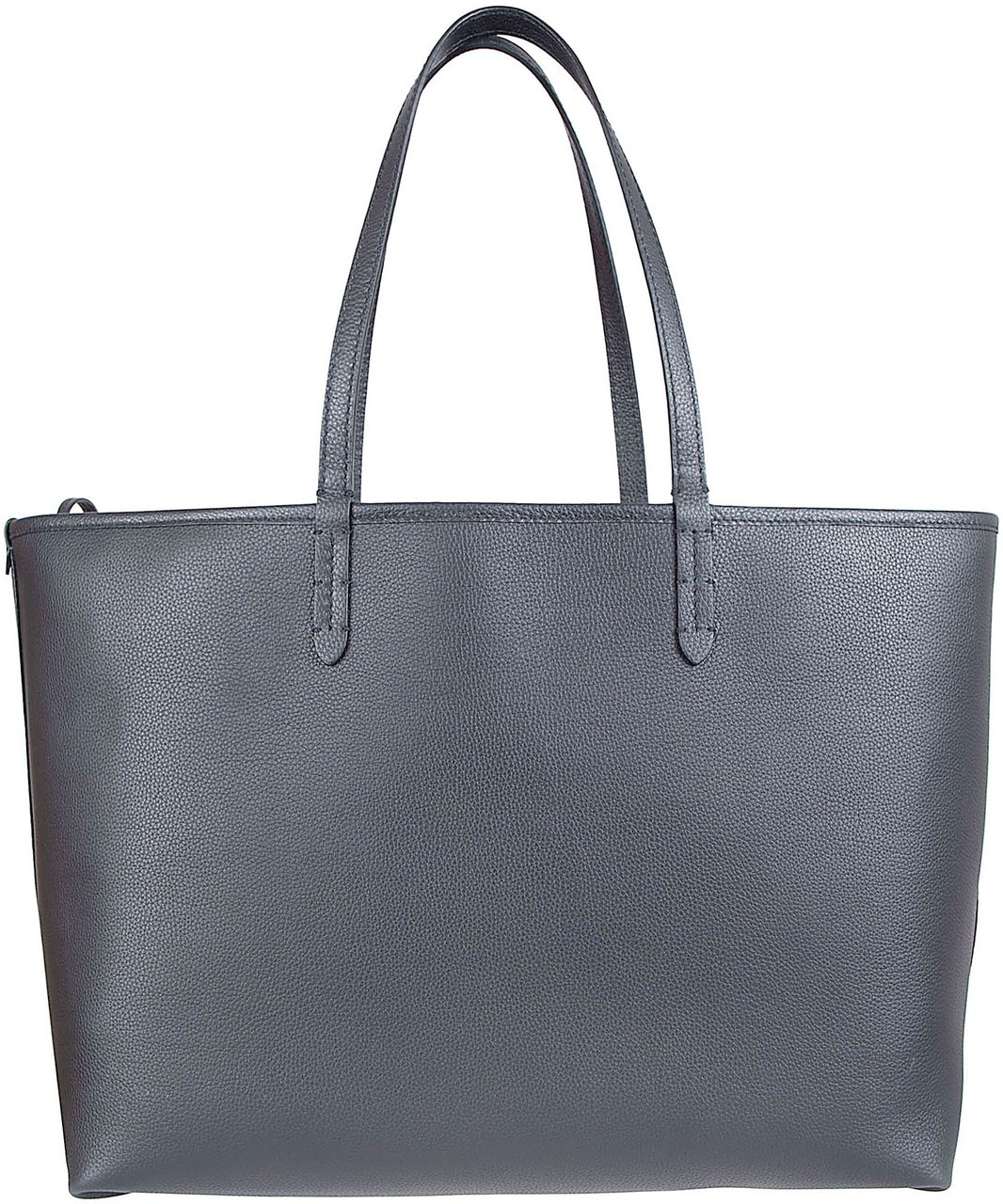 Burberry Reversible Black Calf Grain Leather Tote Bag with Equestrian Knight Emblem Grijs