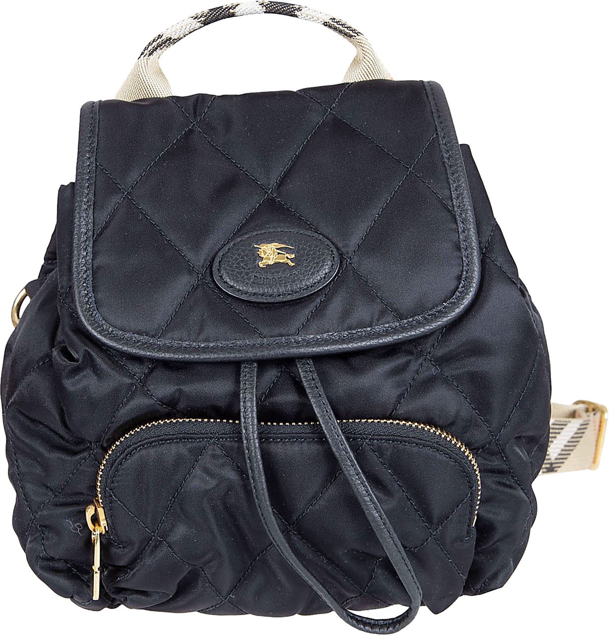 Burberry Quilted Black Nylon Backpack with Equestrian Emblem Zwart
