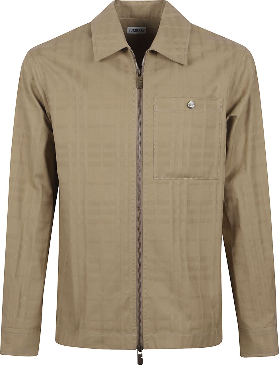 Burberry Brown Cotton Long-Sleeve Zip-Up Shirt with Classic Collar Neutraal