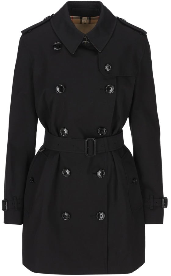 Burberry Mid-Thigh Trench Coat With Double-Breasted Front Zwart