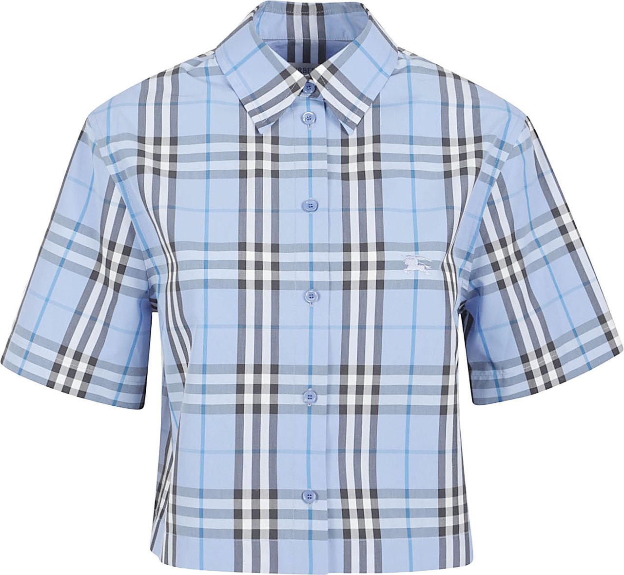 Burberry Cropped Shirt with Classic Check Pattern Blauw