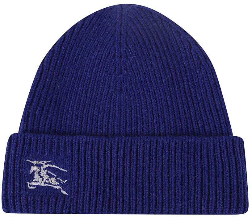Burberry Ribbed Cashmere Beanie With Folded Cuff Blauw