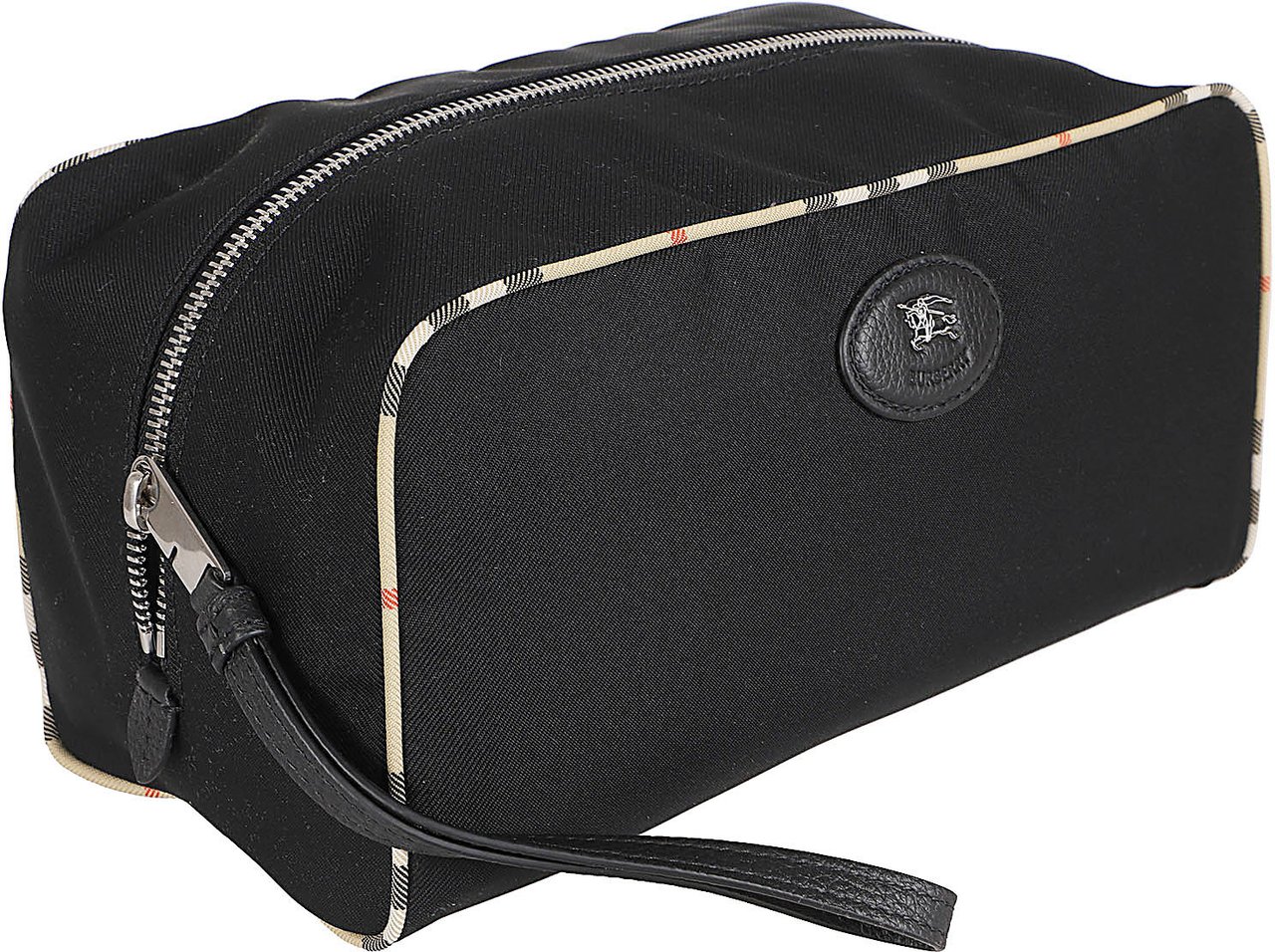 Burberry Rectangular Black Polyester Bag with Plaid Trim Zwart