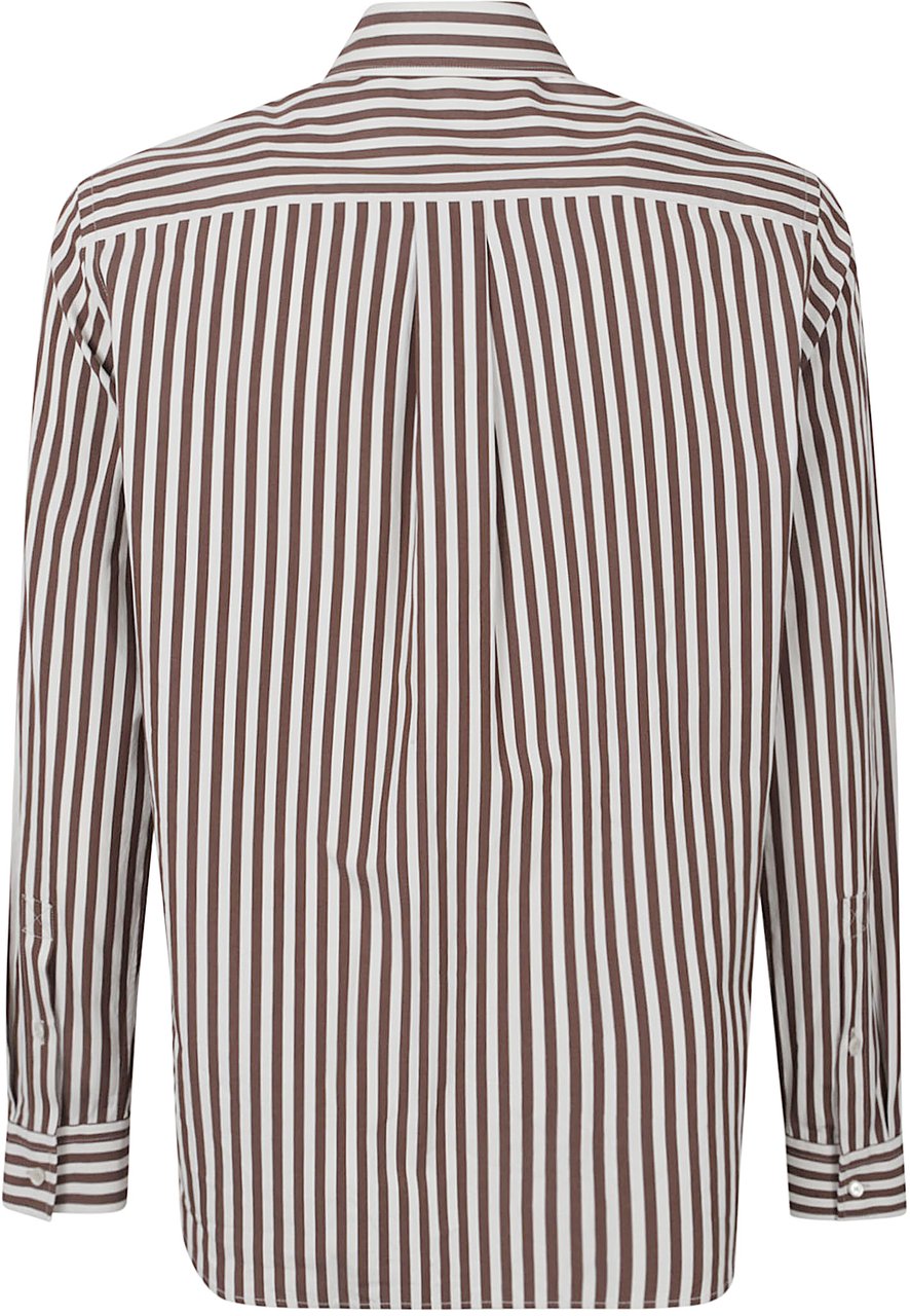 Burberry Brown and White Vertical Striped Button-Down Shirt Bruin