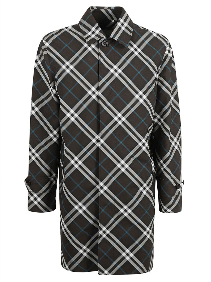 Burberry Classic Plaid Coat With Structured Silhouette Zwart