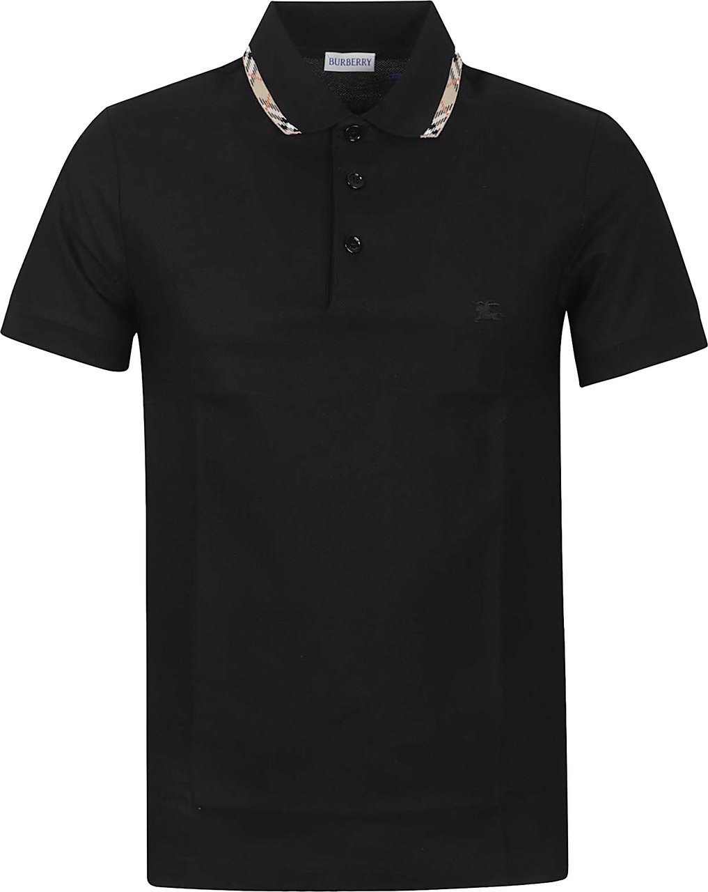 Burberry Pure Cotton Piquet Polo Shirt with Equestrian Knight Embroidery Zwart