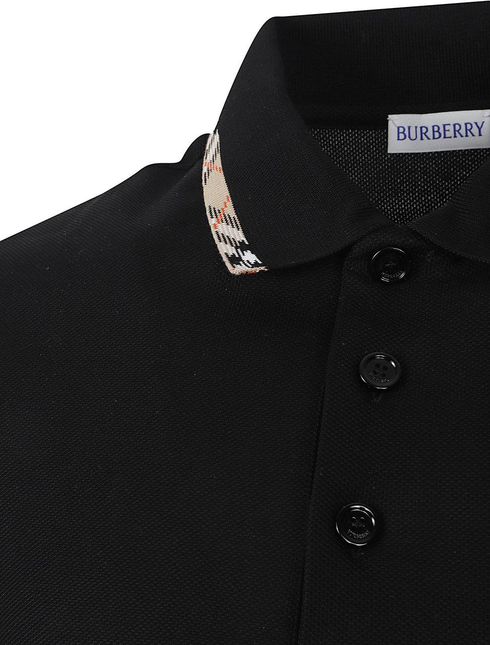 Burberry Pure Cotton Piquet Polo Shirt with Equestrian Knight Embroidery Zwart