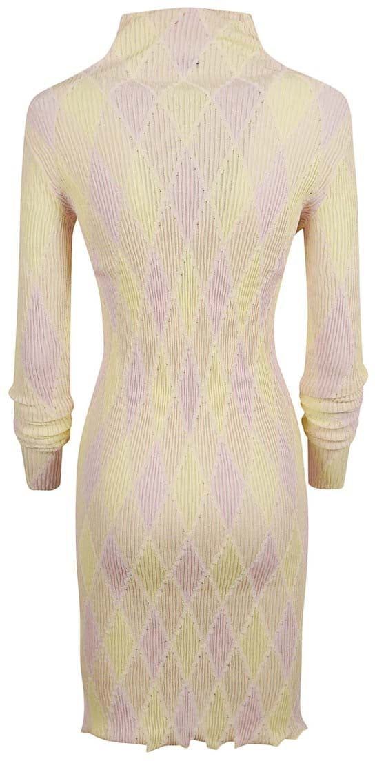 Burberry Textured Fitted Dress With High Neck Neutraal