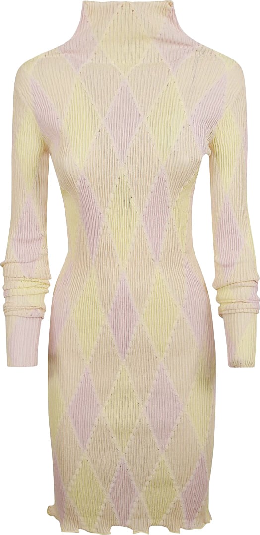 Burberry Textured Fitted Dress With High Neck Neutraal