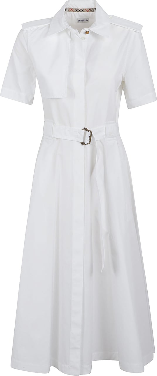 Burberry Structured White Shirt Dress with Belted Waist Wit